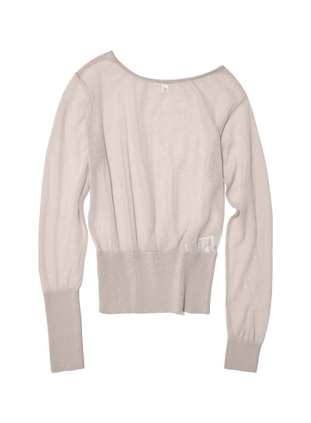 [WOMEN] UNBALANCED SHEER KNIT TOP_BEIGE