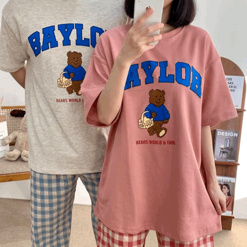 🚀당일출고[고퀄, 후기보장!] 사계절 베어 티셔츠 파자마팬츠 테디베어 커플룩 커플잠옷 파자마파티 선물 남녀공용 오버핏 잠옷세트 봄 여름 기념일 커플티 빅사이즈 신혼 여행