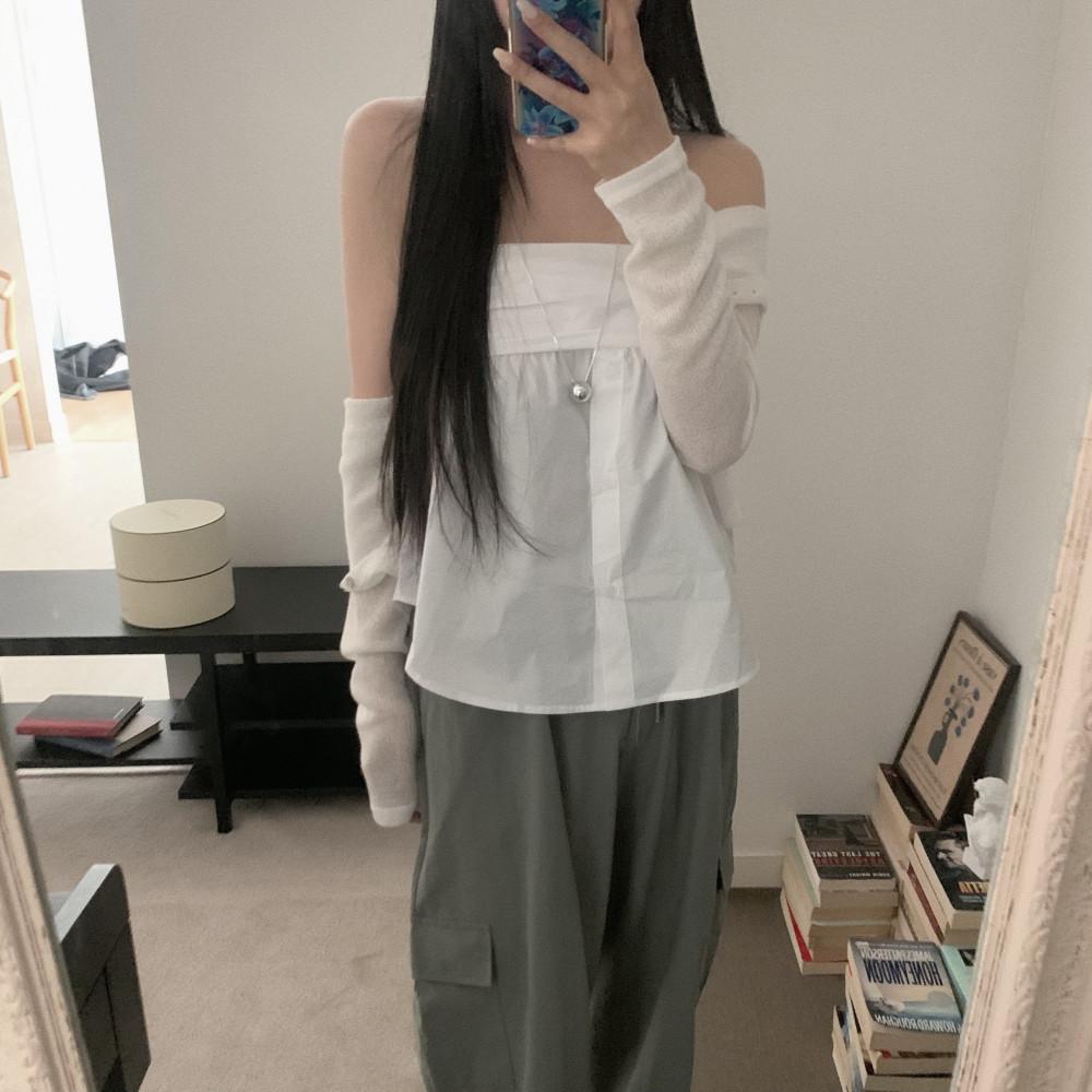 밴딩 오프숄더 튜브탑 블라우스