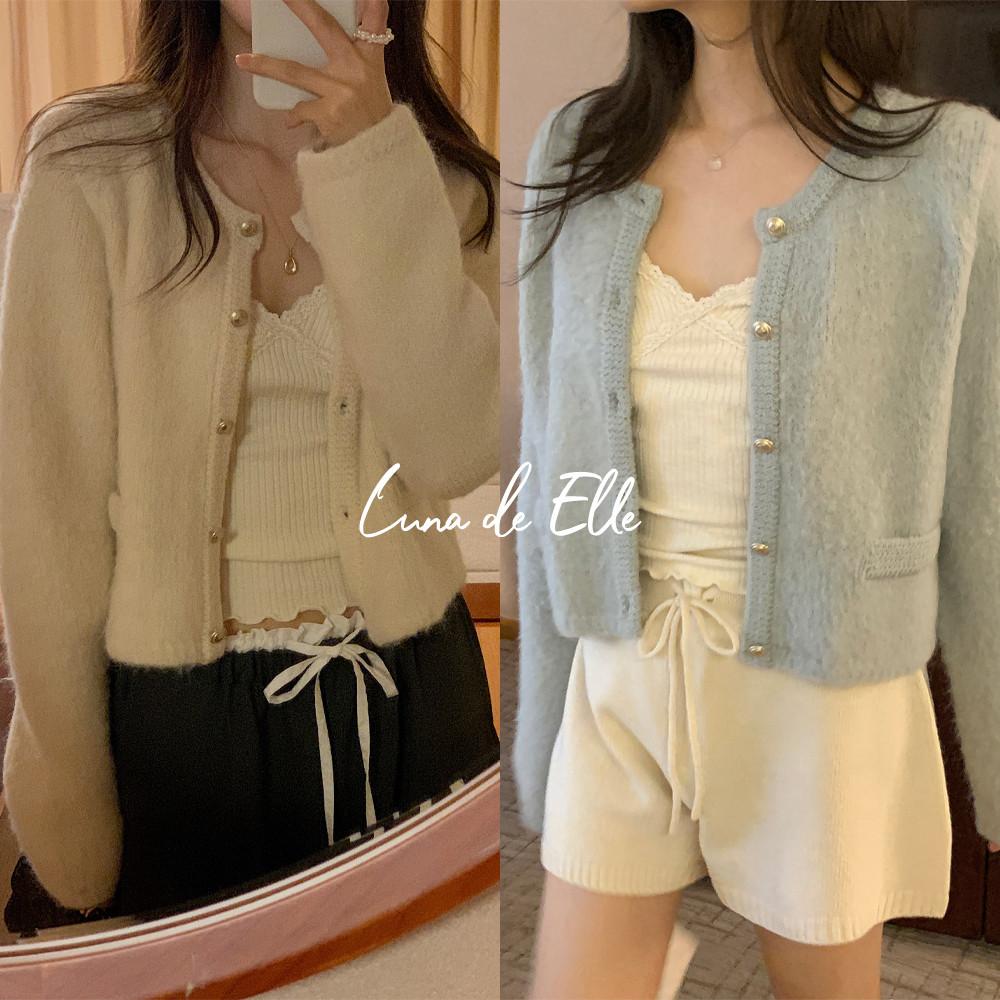 미엘 뉴 베르니 울 가디건 알파카 라운드 베른 크롭 니트 miel