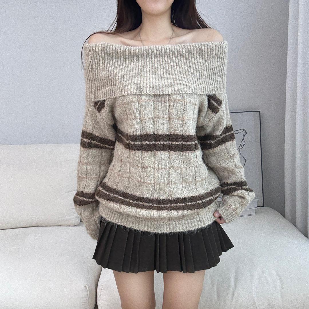 니블리 NB1134 - 소매 배라인 오프숄더 니트