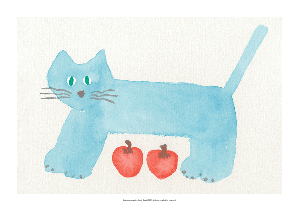 [재입고] Blue Cat and Apples Poster · 리틀룸