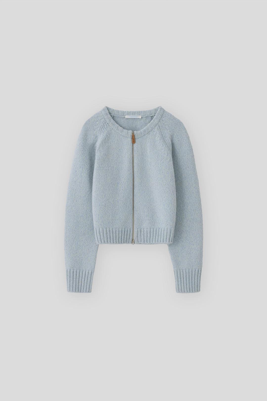 (1st re-stock) T/T Easy round knit zip-up (skyblue)