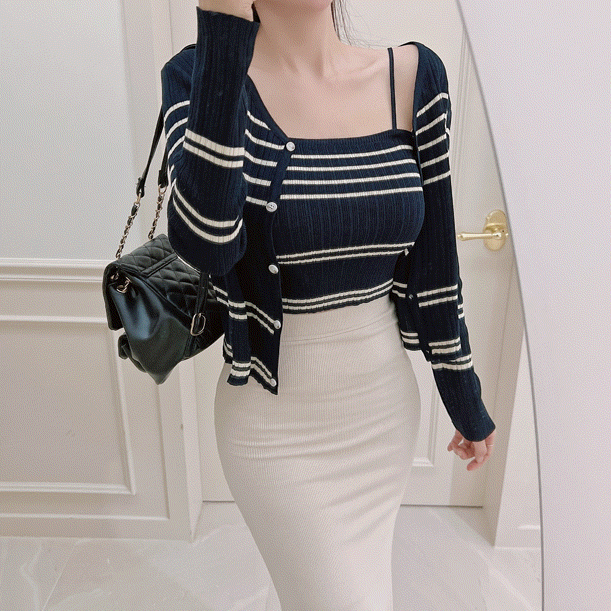 네이비 단가라 나시 가디건 세트 ( 1 COLOR )