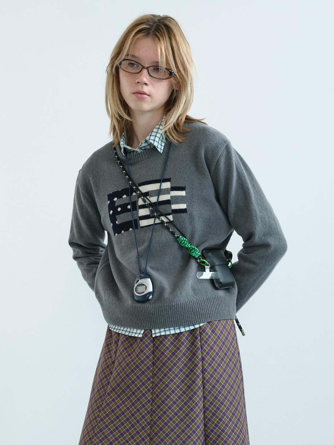 픽셀 로고 니트 스웨터 (Grey)