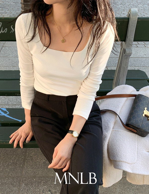 디어먼트 [단독] ❄️[10만장돌파/이중원단/숏,롱/S,M,L/직진배송][MNLB] 클레어 여리 스퀘어넥 쫀쫀 슬림 티셔츠