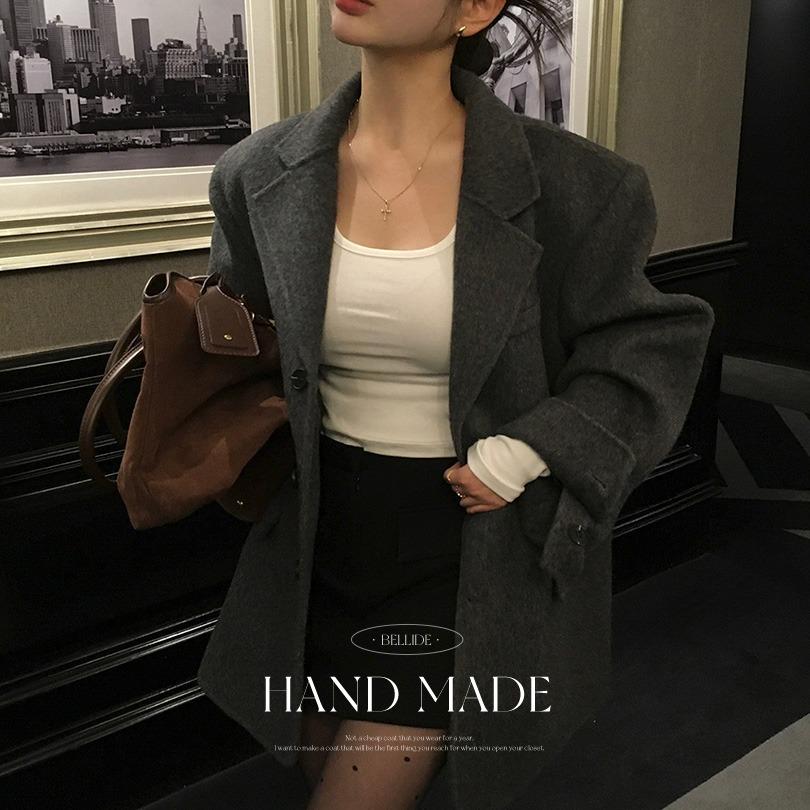 [벨리드made/메리노울100%]앤틱 핸드메이드 오버핏 하프 코트