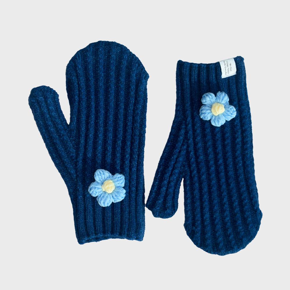 WARM MITTENS Touch Gloves (BLUE) 탈부착 브로치 / 터치 벙어리 장갑