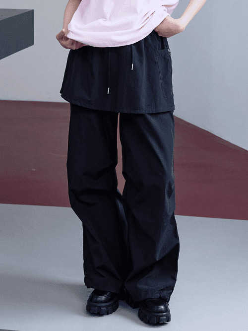 스커트 레이어드 밴딩 팬츠 [블랙]