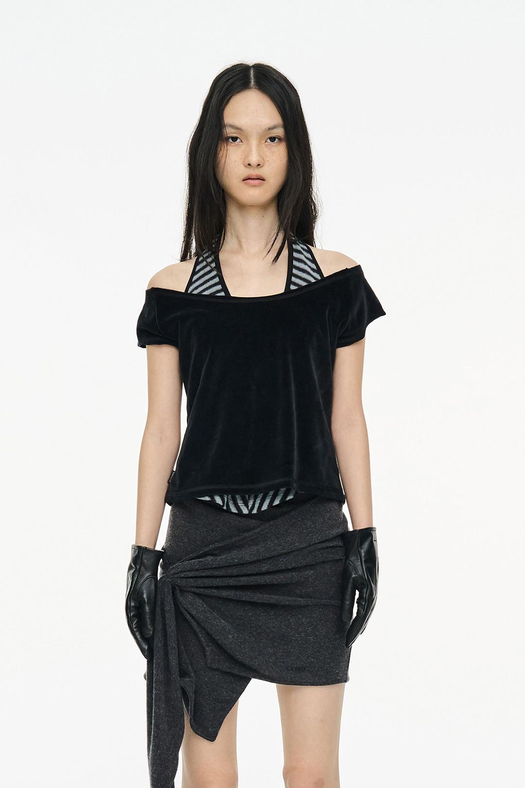 VELVET RAGLAN TOP / BLACK