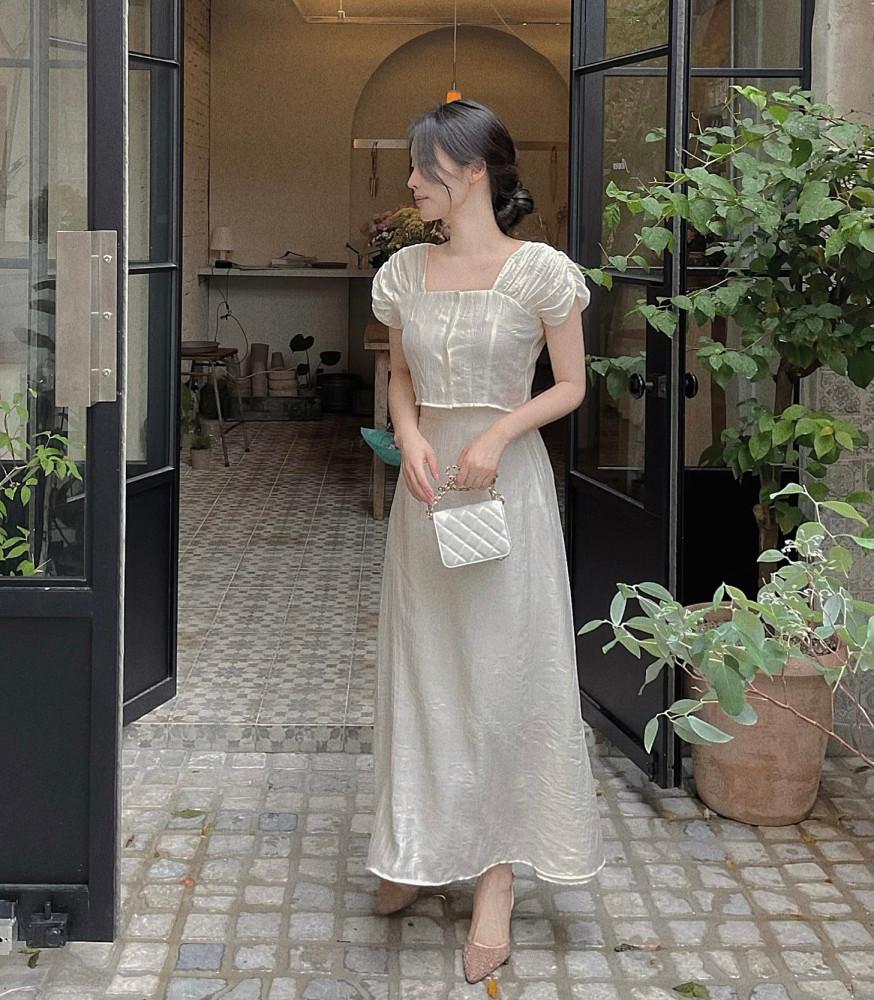 그리스 크롭 블라우스 에이라인 스커트 투피스 세트