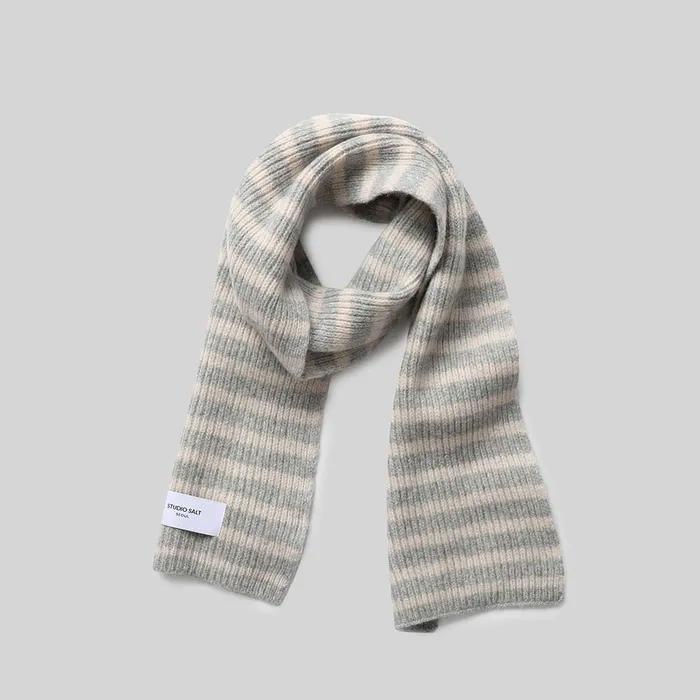 [25 WINTER][SALT Label] SAINT STRIPE KNIT MUFFLER_IVORY/GRAY