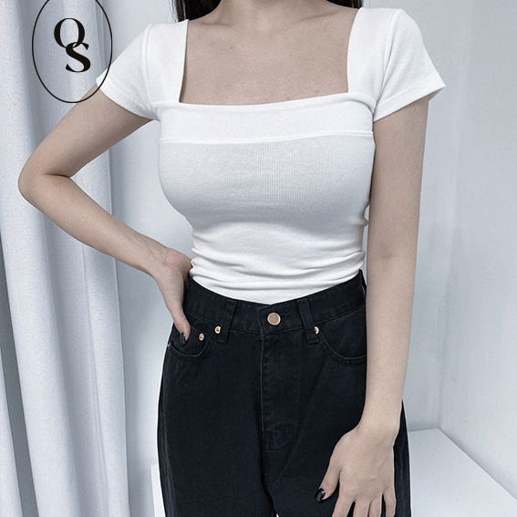 클로즈 스퀘어넥 티셔츠