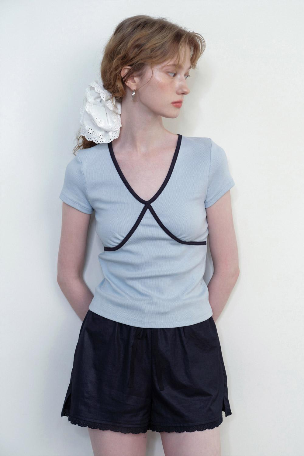 Colorblock V-Neck T-shirt (SKYBLUE)