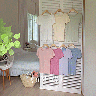 ts4107 (반팔ver./청순글램♥) 다이아 펀칭 프릴 여리핏 반팔 티셔츠