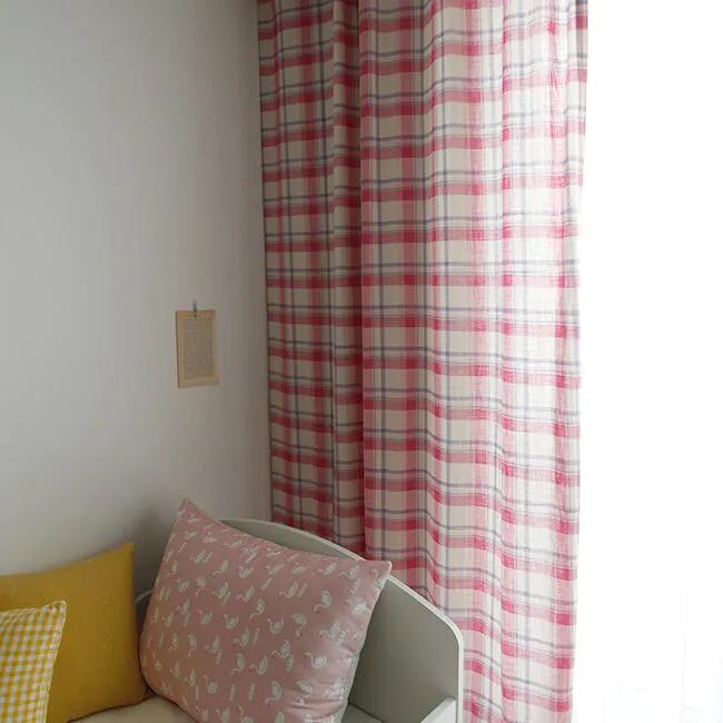 에이드 핑크 체크 커튼 / 아이방커튼 가리개 여아 주방 베란다