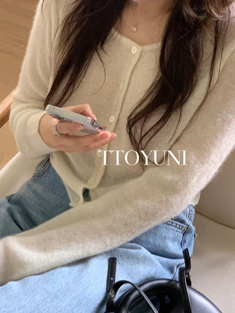 미엘 아리 가디건 miel 울 베이비알파카 니트 라운드 떠유니