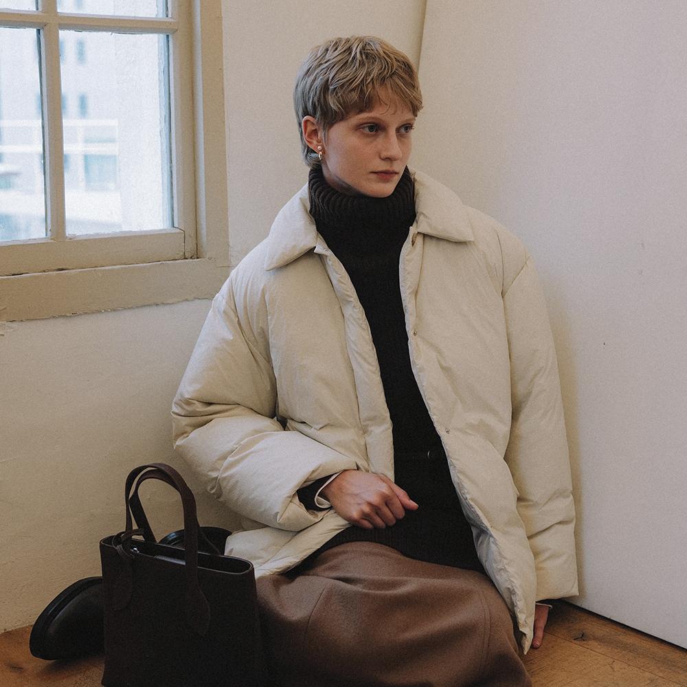 [11/1 예약발송] SIOT4123 패딩 하프 코트_Light beige