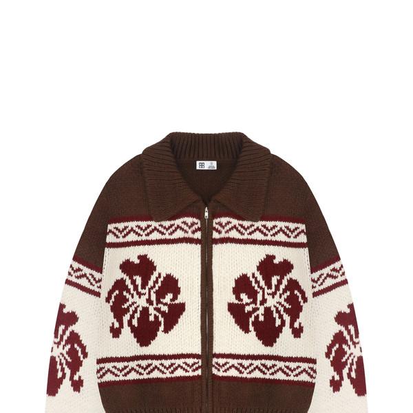 [3/14 예약배송] Flower Cowichan Cardigan - Brown