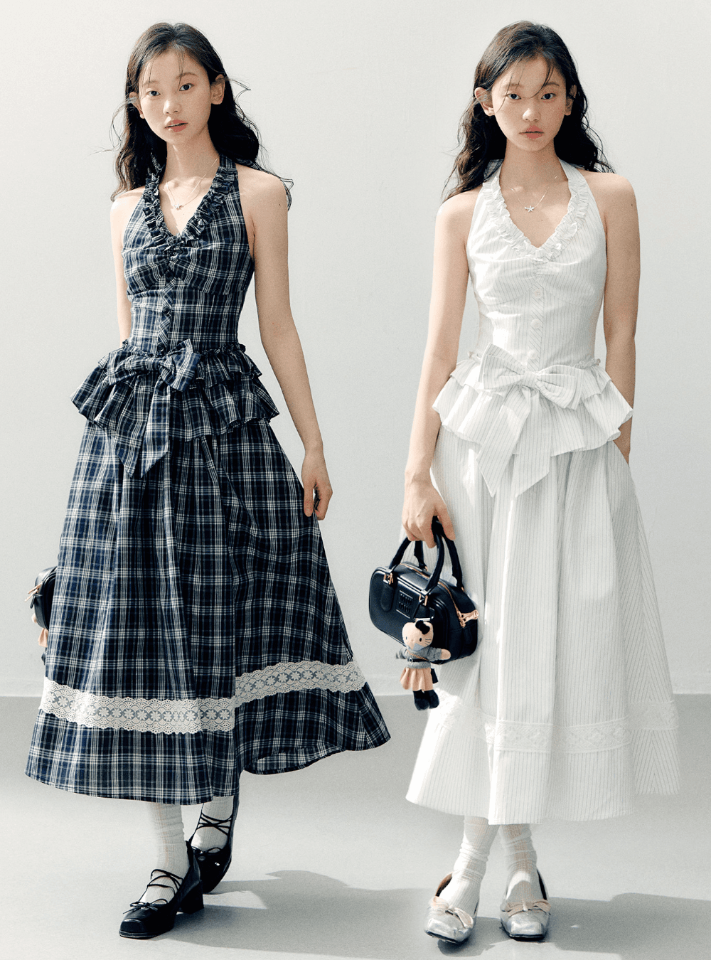 Midsummer Ribbon Halter Frill Two-Piece Set (2color)