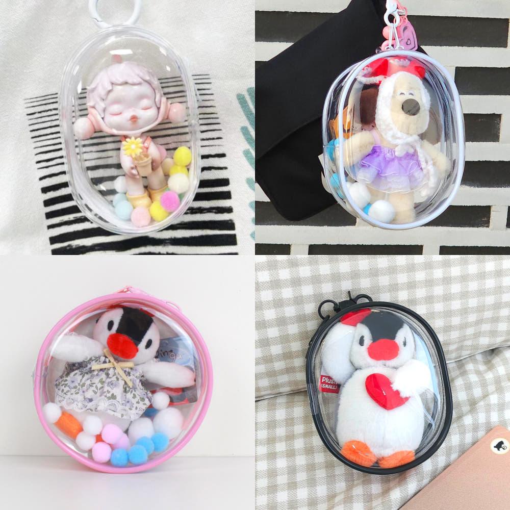 인형파우치 pvc 투명 가방 그로밋 핑구 솜인형 키링 보관 파우치 10cm 15cm