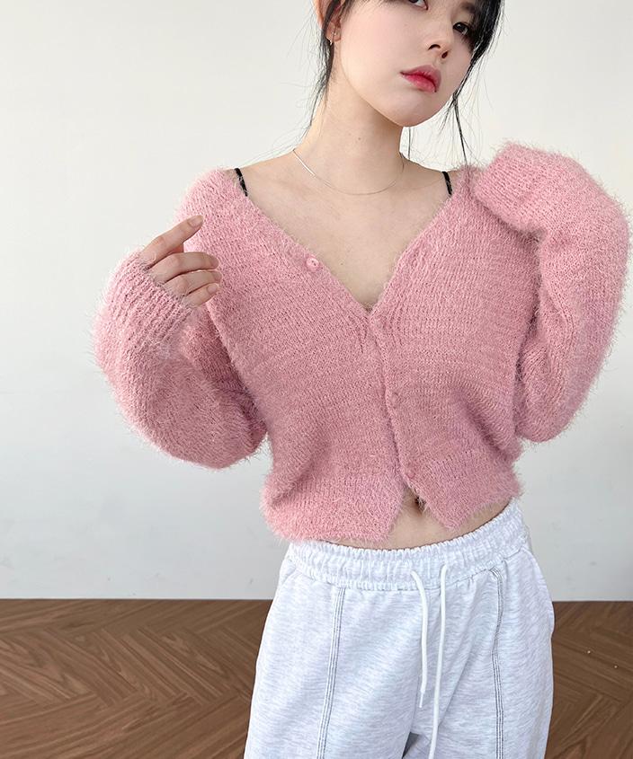 부들 퍼 브이넥 가디건 (3color)