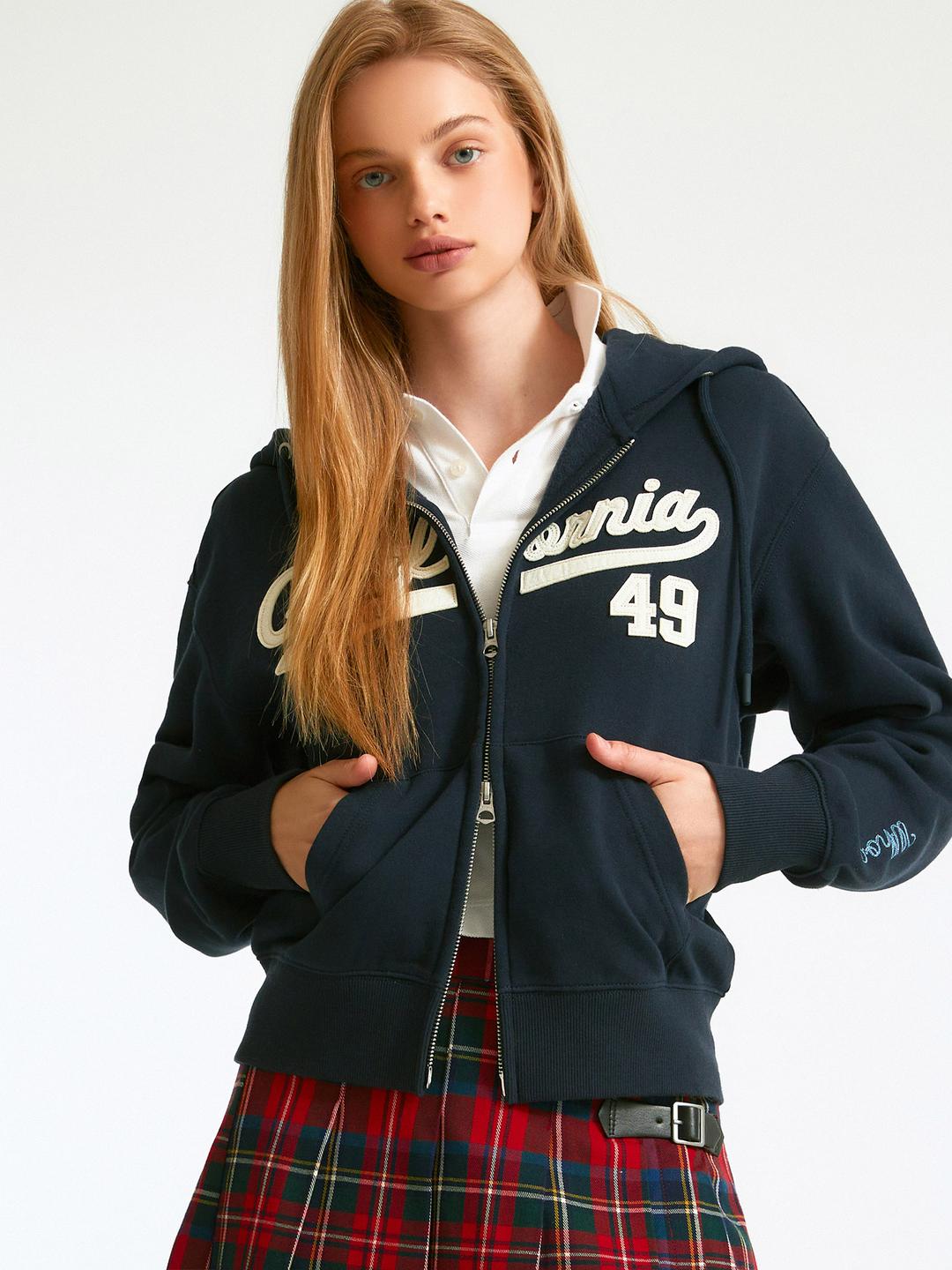 여성 패치 크롭 후드집업