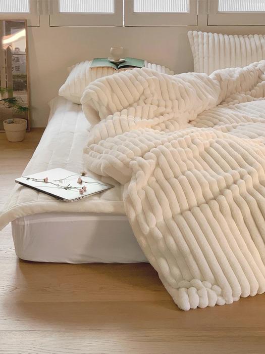 루엘드파리 밍크 극세사 스트라이프 호텔침구 - 크림