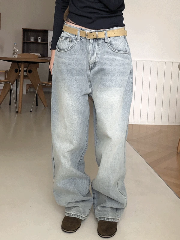 러프 워싱 와이드 데님