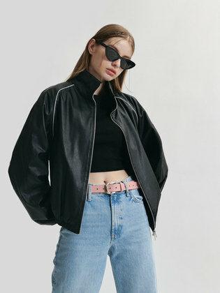 FAUX Leather Windbreaker in Black