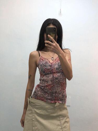 Pink floral mesh slip sleeveless#
