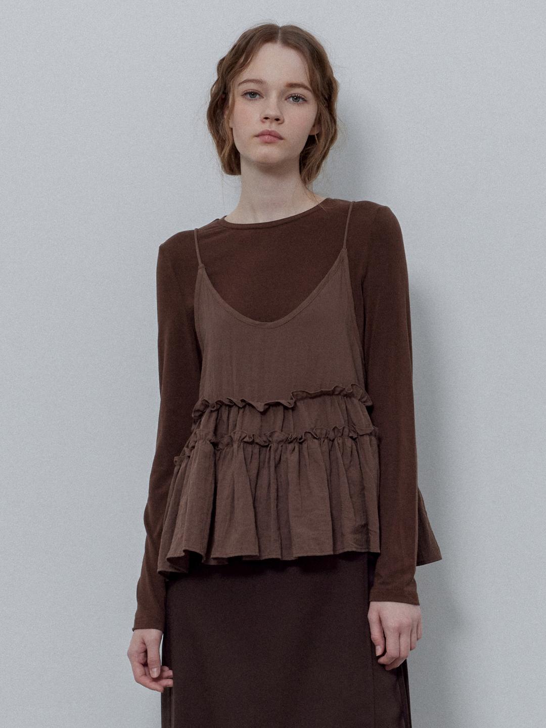 르 스튜디오 FRILL BUSTIER T-SHIRT SET_BROWN LS253SET002CBR