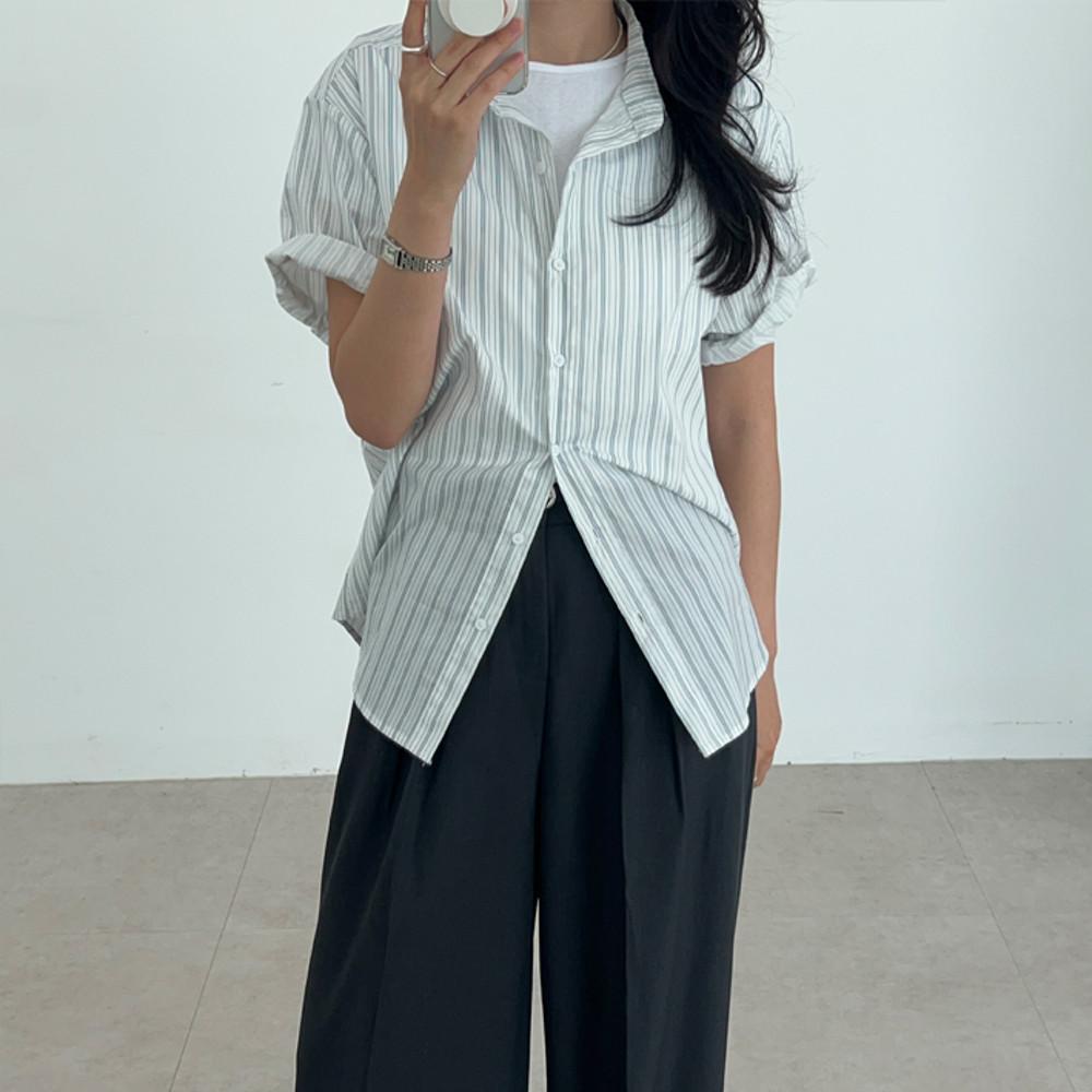 어반 스트라이프셔츠 롤업셔츠 여름반팔셔츠 줄무늬 (2color)