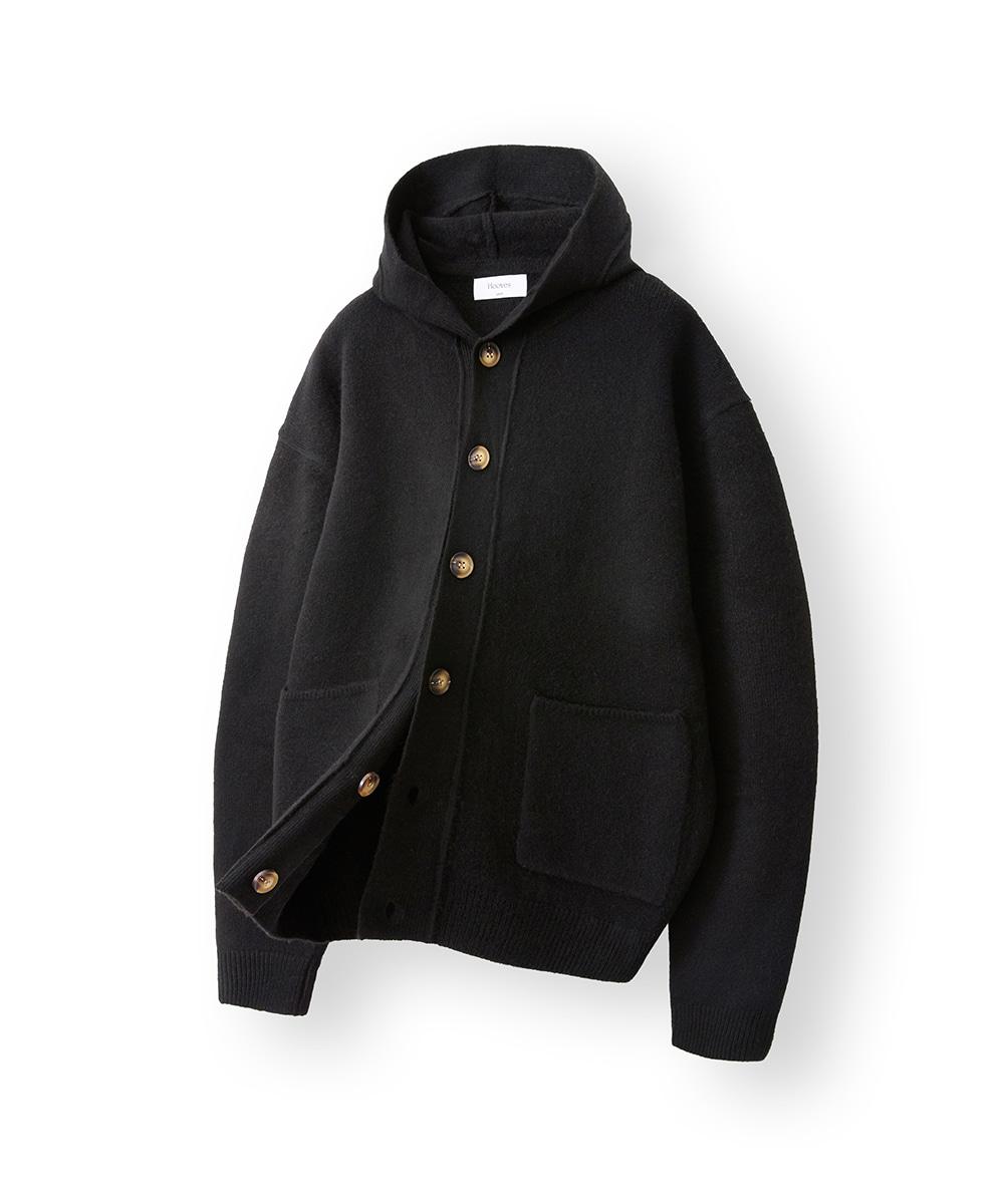 Hoodie Button Knit Cardigan [Black]
