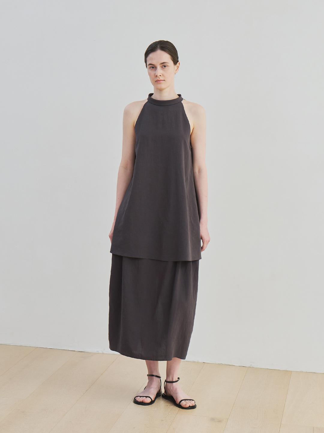 [1st] halter scarf blouse (charcoal brown)