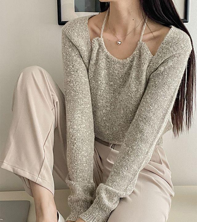 [여리핏/예쁜컬러] 니드 보카시 볼레로 홀터넥니트