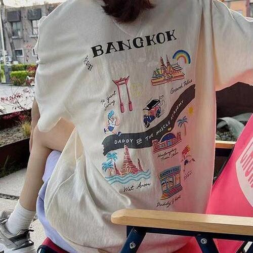 레이디23 [오버핏/퀄보장] 귀여운 프린팅 빈티지 레터링 캐릭 봄 여름 반팔 티셔츠 동남아여행 레이어드 휴양지룩