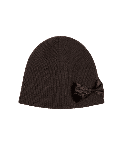 RIBBON LOGO KNIT BEANIE_brown