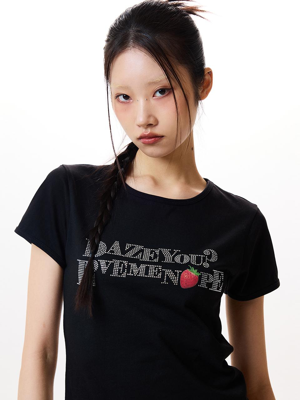 IM STRAWBERRY LETTERING TEE(BLACK)