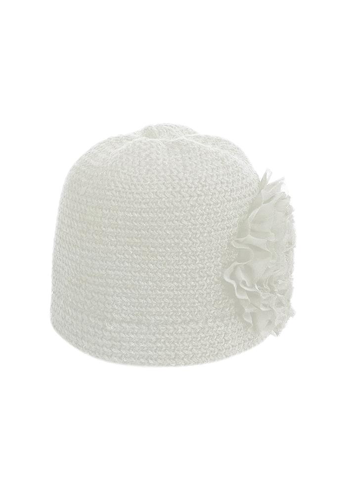 CHIFFON CORSAGE WARM BEANIE IVORY