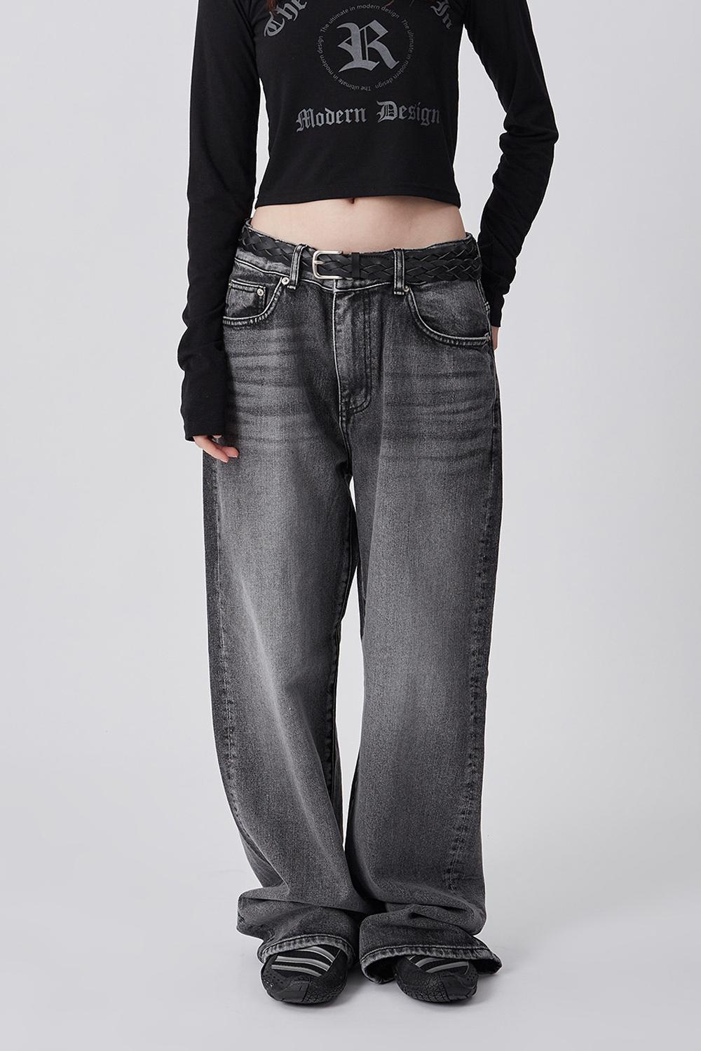 라우코하우스 빈티지 브러쉬 워싱 와이드 데님 팬츠