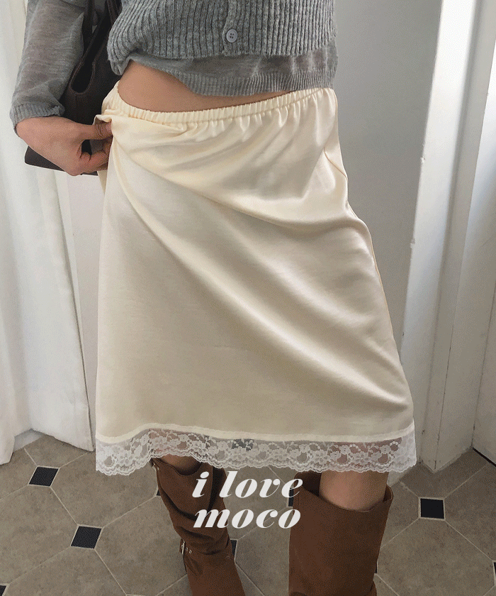 모코블링 [MADE/당일무배🚀]키라 새틴 레이스 스커트 #미디스커트 #레이스스커트 #새틴스커트 #봄스커트 #데이트룩 #봄신상