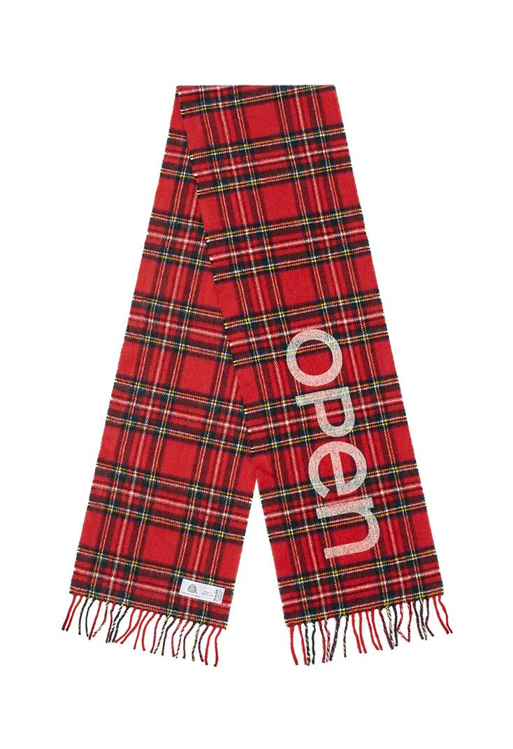 OPEN YY TARTAN WOOL SCARF, RED
