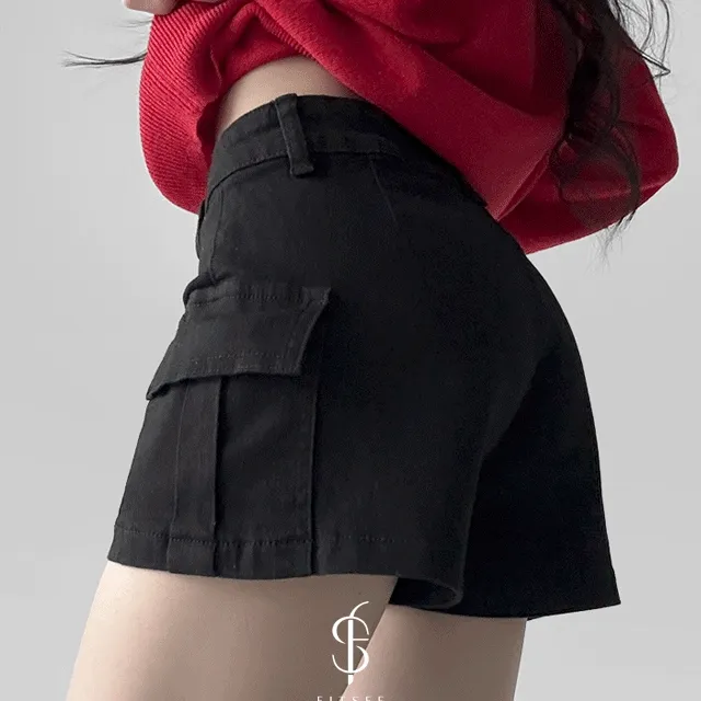 [~2XL] 흑임자 모찌 스판 플랫 카고 포켓 쫀득 3부 숏팬츠 반바지