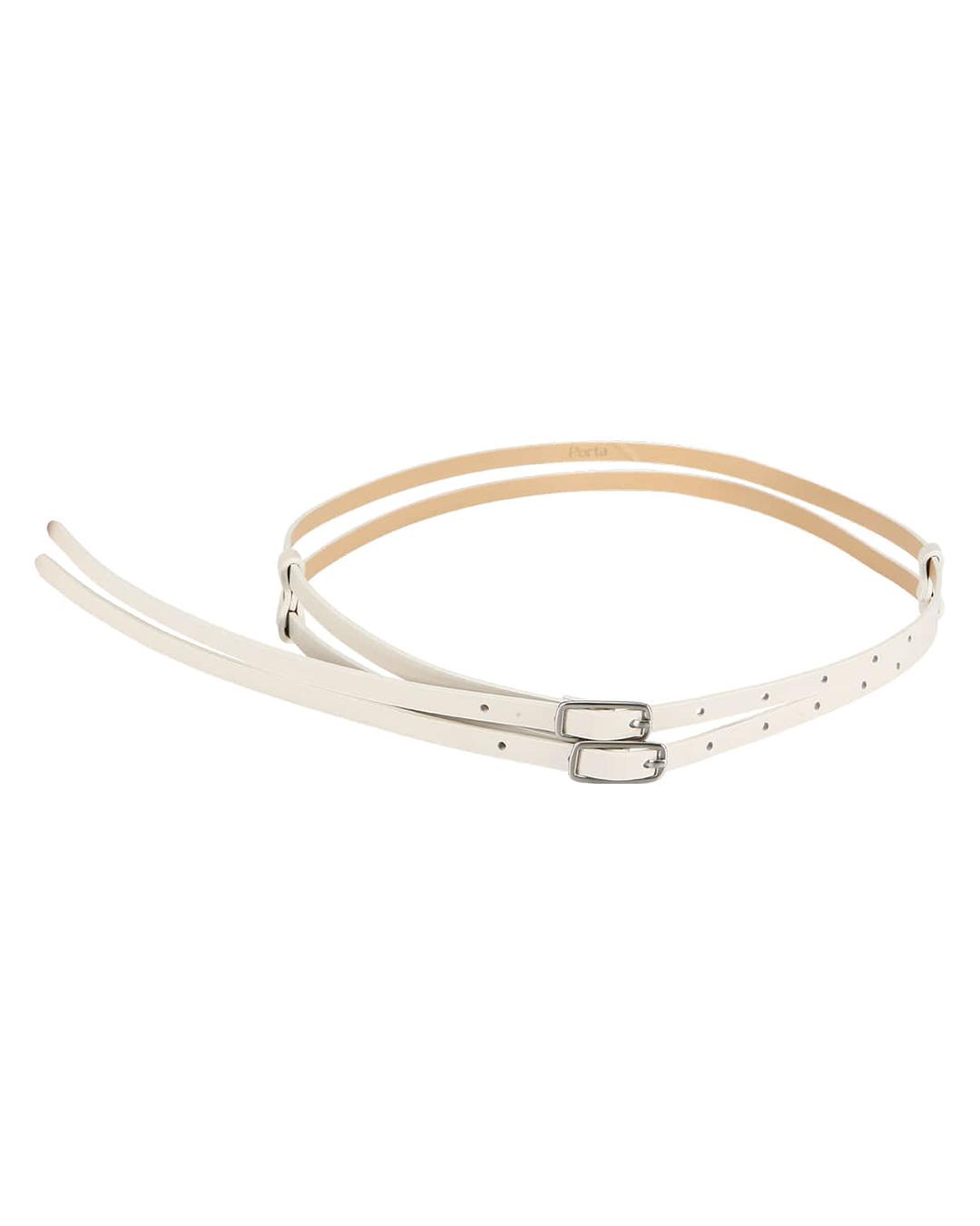 TWIN BUCKLE THIN LEATHER BELT, IVORY