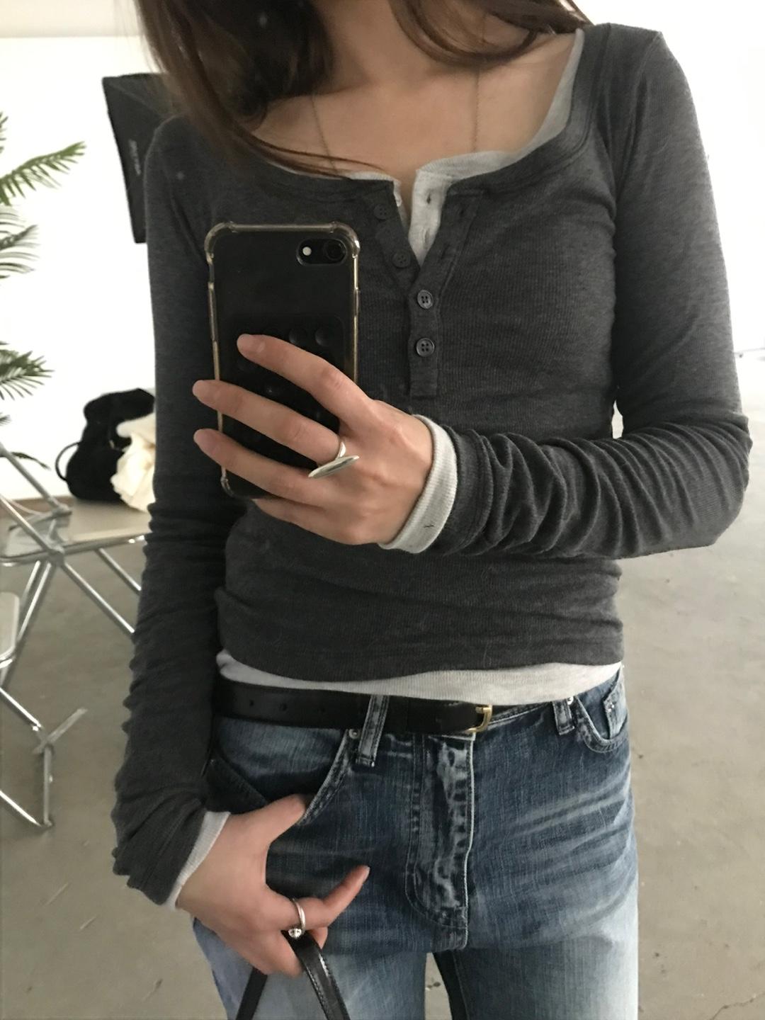 button u-neck tee (4color)