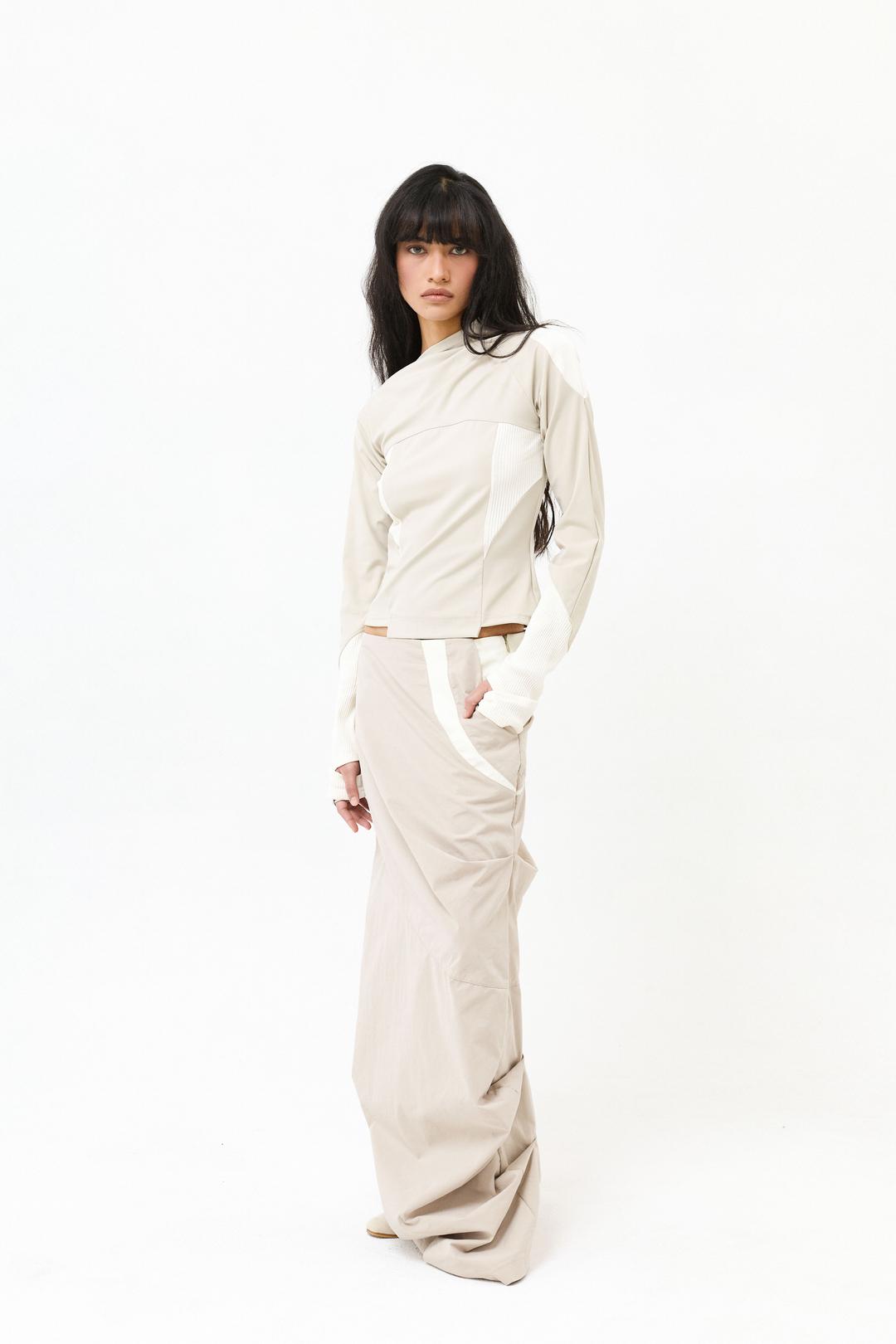 FRONT TUCK RIB PANEL TOP BEIGE