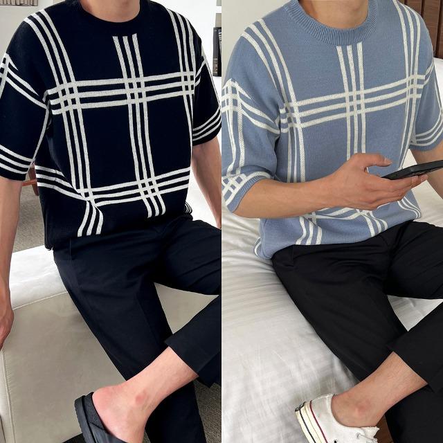 크레이지 아스터 체크 반팔니트(3color)