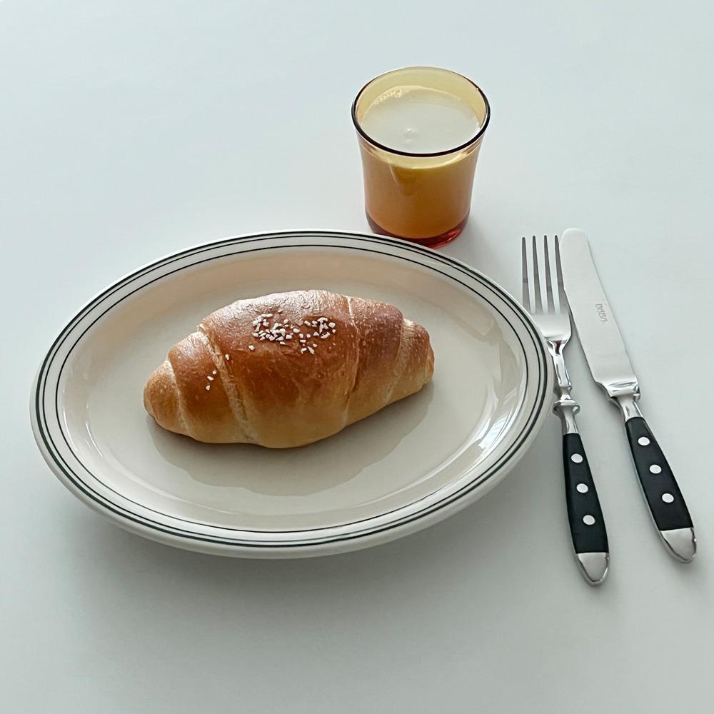 스틸라이트 그린라인 타원 접시 3 size 오벌 플레이트 파스타 볶음밥 브런치