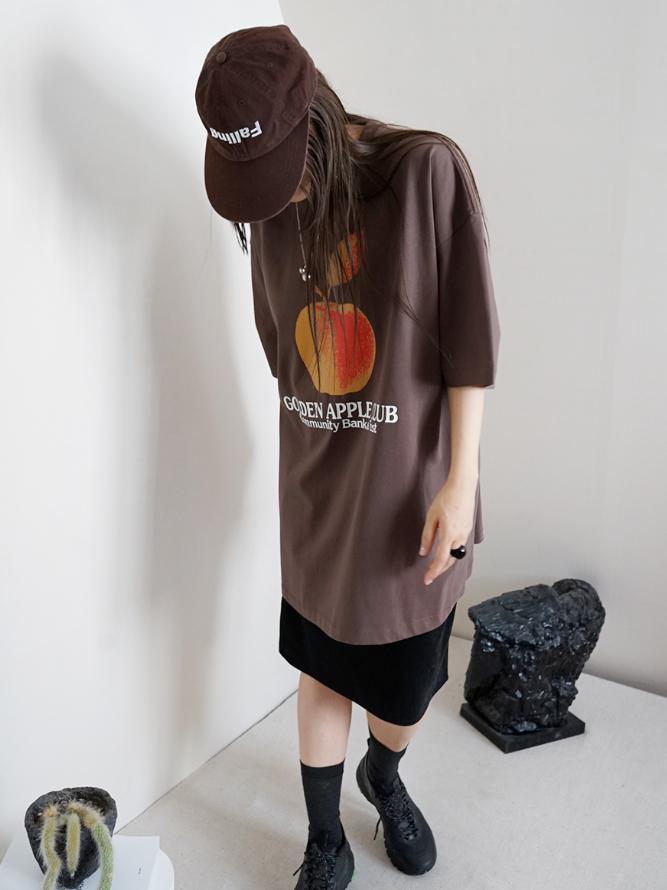 (2color)Apple printing over tee_브라운3/14~순차배송